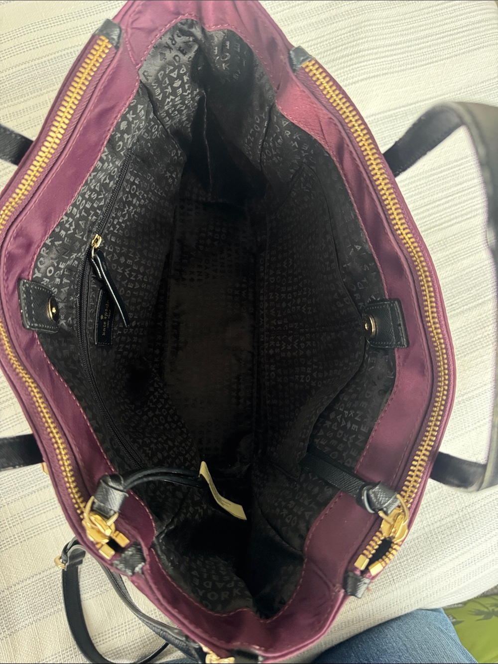 kate spade plum tote with black handles and jeweled accents - Picture 2 of 6